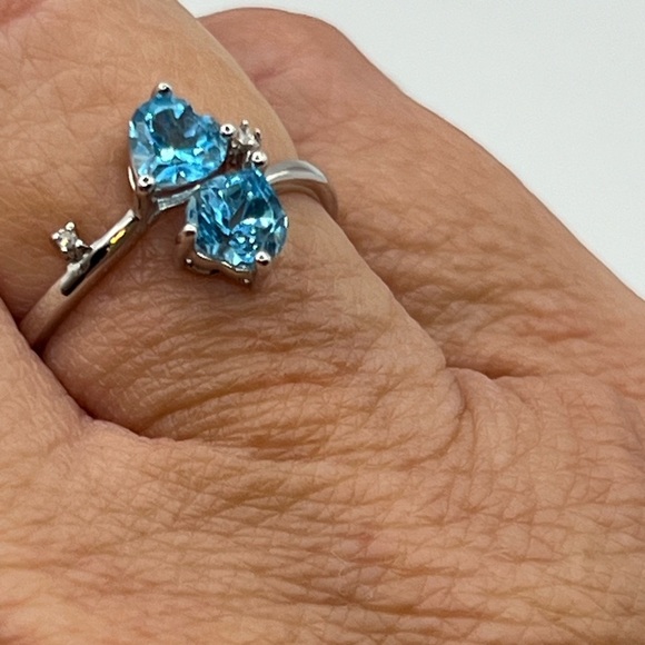 Topaz hearts and Diamond double heart ring. - Picture 2 of 7